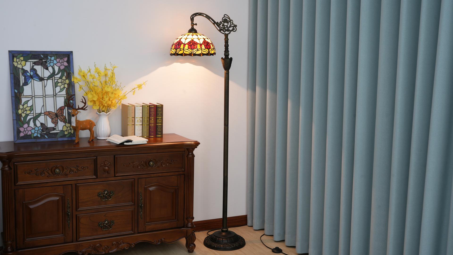 Tiffany Floor Lamp Vintage Standing Lamp Red Tulip Style Stained